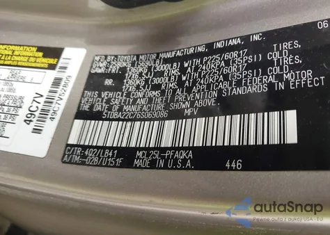 2006 Toyota Sienna Xle z USA, uszkodzony, nr VIN 5TDBA22C76S069086